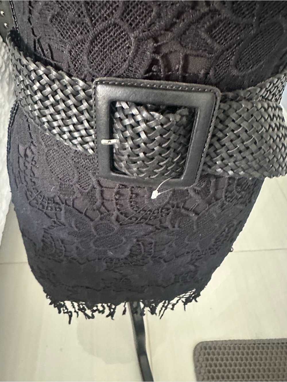 Banana Republic Black Woven Leather Belt with Square Buckle